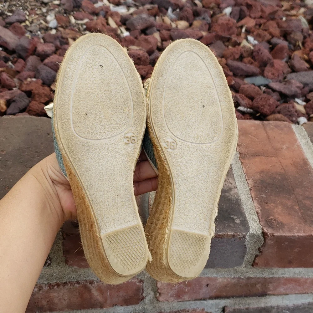 Vintage Celine Espadrille Floral Leather Wedge Sandal Size 36 Luxury Bohemian
